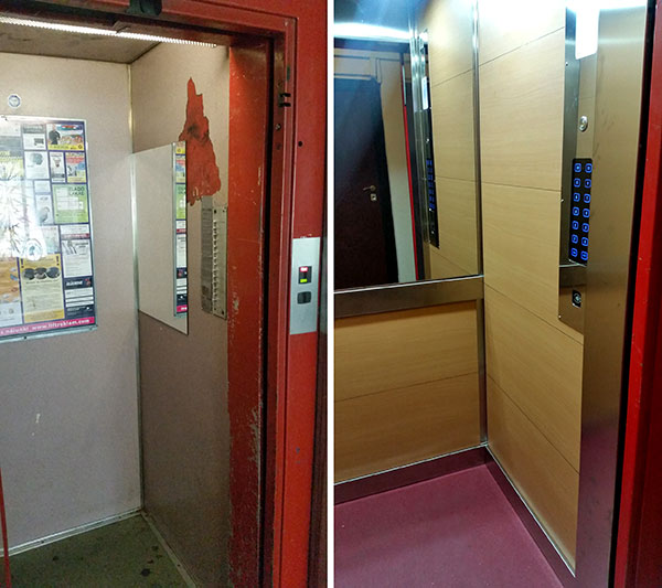 Modernizáció és felvonó fülkék esztétikai felújítása.